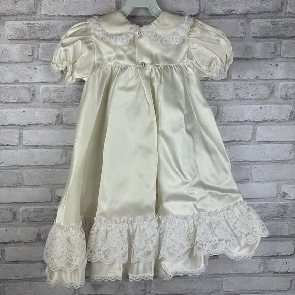 Phyllis Babywear Satin Christening Set Sz 0-3 Mos 3 Pieces Dress Hat Bib - Picture 4 of 6